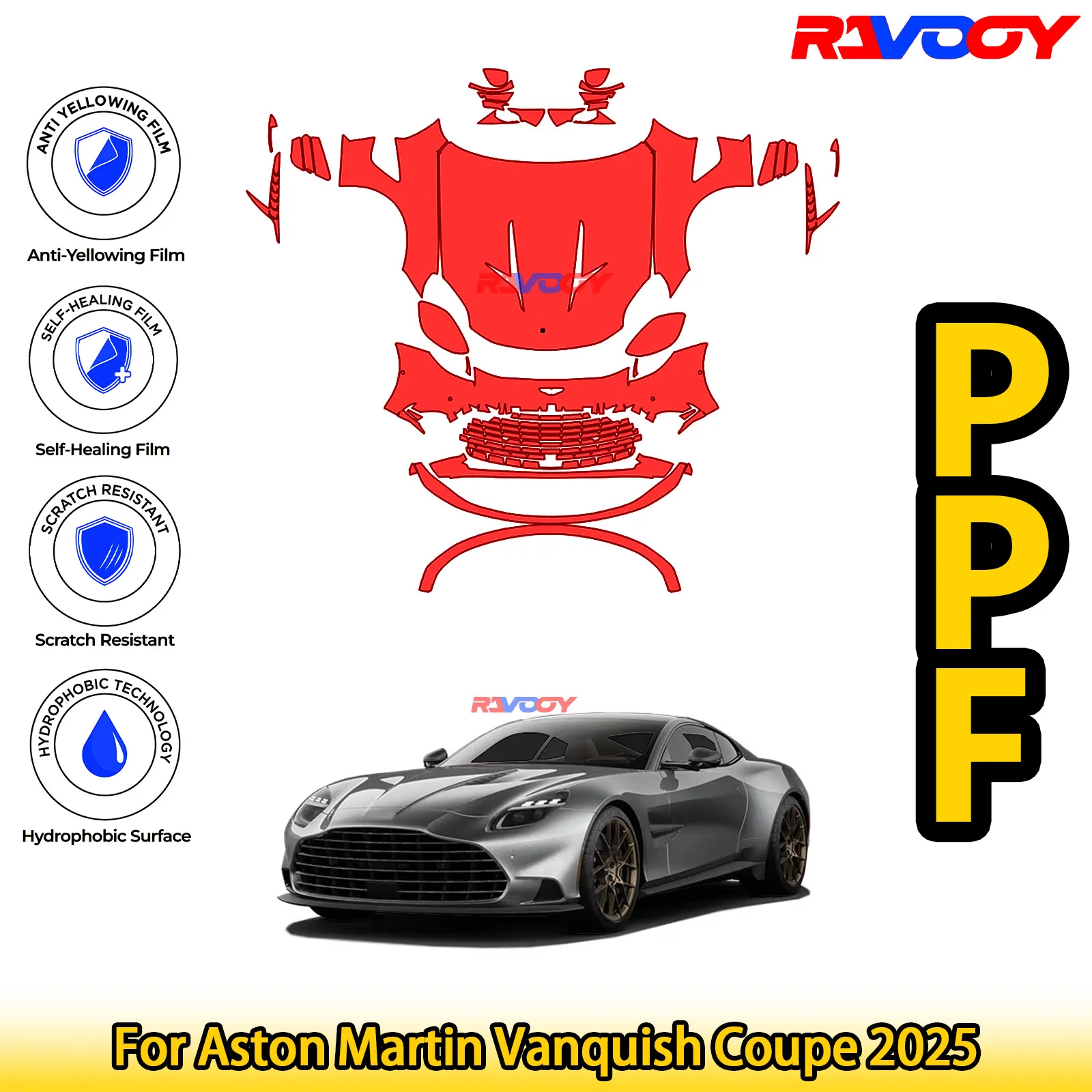 Для Aston Martin Vanquish Coupe 2025 глянцевая матовая черная предварительно вырезанная передняя защитная пленка PPF Kit
Для Aston Martin Vanquish Coupe 2025 глянцевая матовая черная предварительно вырезанная передняя защитная пленка PPF Kit