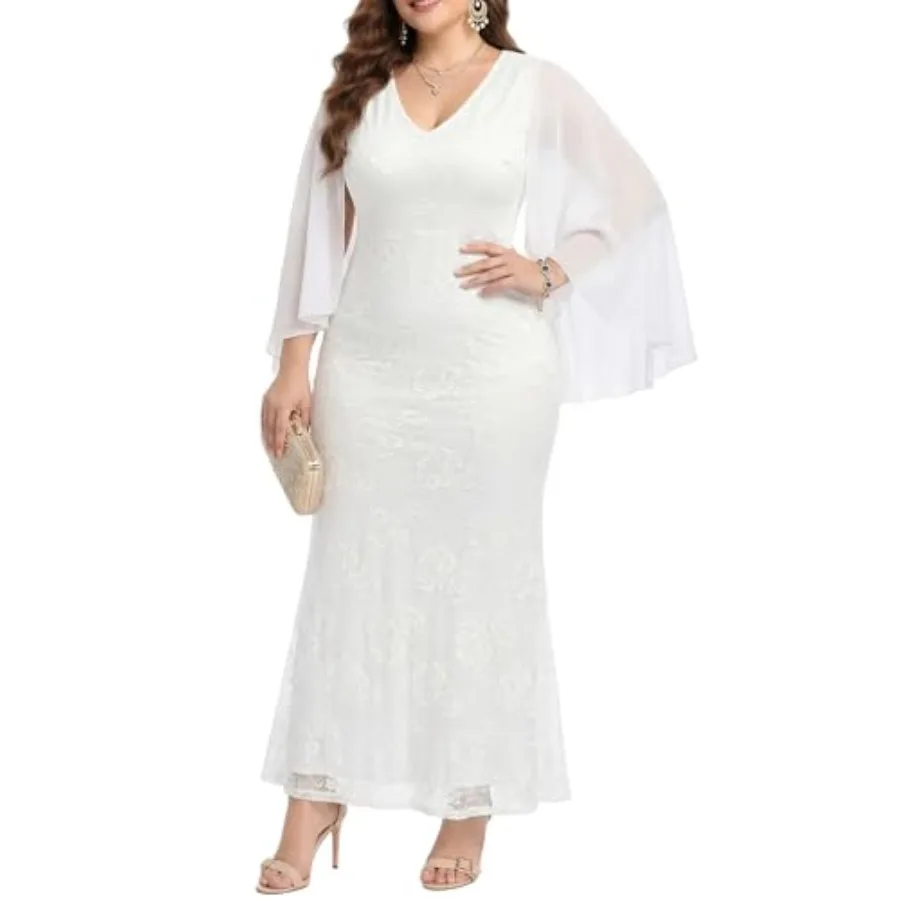Size Formal Dresses - Chiffon Capelet Ruffle Sleeves V Neck Lace Mermaid Evening Gown Prom Long Maxi Dresses 25
Size Formal Dresses - Chiffon Capelet Ruffle Sleeves V Neck Lace Mermaid Evening Gown Prom Long Maxi Dresses 25