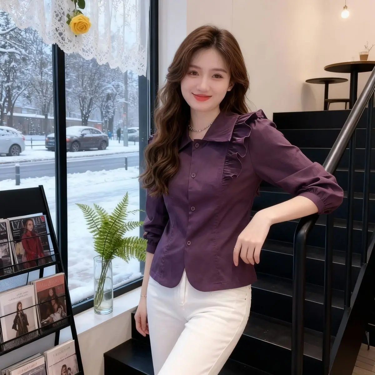 Retro Ruffle Sleeve Patchwork Shirt Long Sleeve Women's Fashionable Versatile Slimming Spring New Style Casual Style Polyeste...
Retro Ruffle Sleeve Patchwork Shirt Long Sleeve Women's Fashionable Versatile Slimming Spring New Style Casual Style Polyeste...