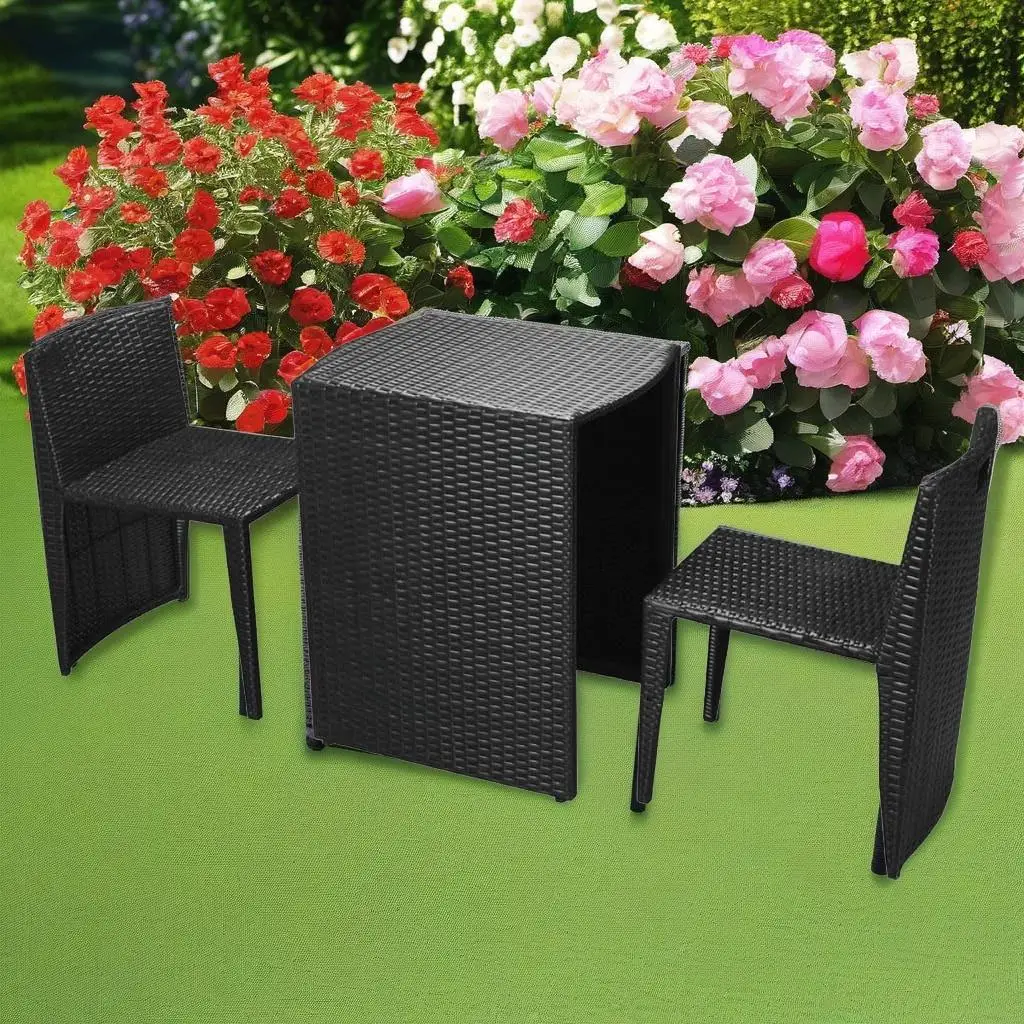 3-Piece Black Poly Rattan Bistro Set with Cushions for Outdoor Dining - Stylish Patio Furniture
3-Piece Black Poly Rattan Bistro Set with Cushions for Outdoor Dining - Stylish Patio Furniture