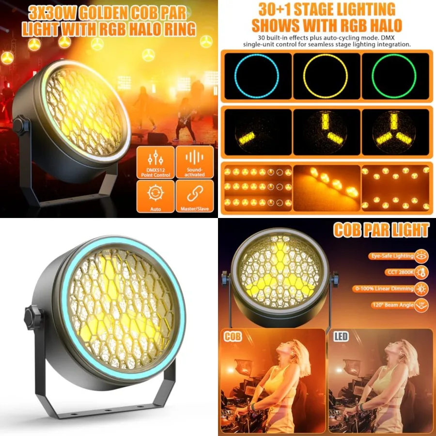100W Retro DJ Lights, Gold Super Bright COB Par Light Stage Spotlights with Strip, Sound Activated Vintage DMX Uplights Indoor
100W Retro DJ Lights, Gold Super Bright COB Par Light Stage Spotlights with Strip, Sound Activated Vintage DMX Uplights Indoor