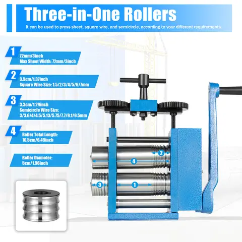 Máquina laminadora de joyería tres en uno de 3 pulgadas, herramienta de grabado de oro y plata de Metal plano, rodillos 40cr para trabajo de joyería DIY