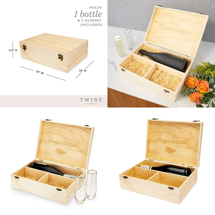 Champagne Bottle Gift Box, Wine Box with Lid and 2 Stemless Flutes, Packing Straw, Holds 1 Champagne Bottle
Champagne Bottle Gift Box, Wine Box with Lid and 2 Stemless Flutes, Packing Straw, Holds 1 Champagne Bottle