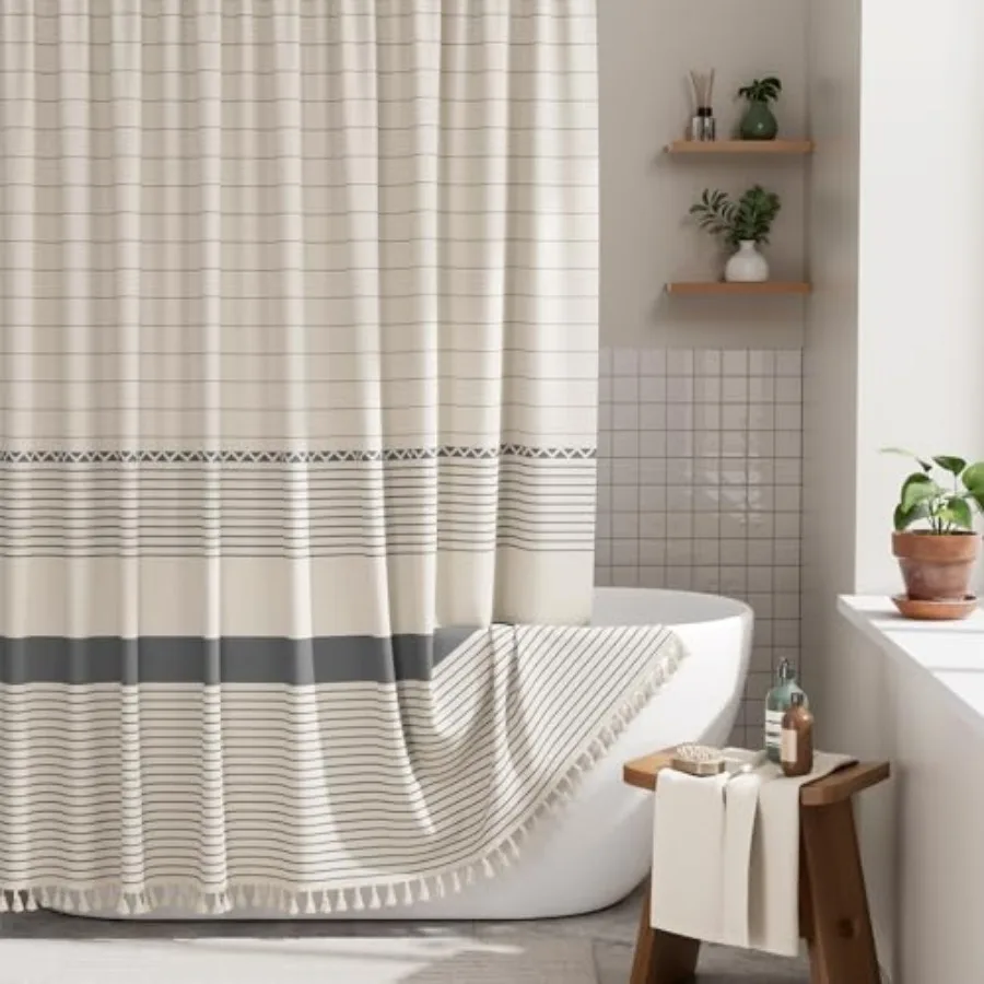 Boho Shower Curtain Set, Grey Shower Curtain with Tassels, Rustic Faux Linen d Modern Farmhouse Shower Curtain with Hooks, Ligh
Boho Shower Curtain Set, Grey Shower Curtain with Tassels, Rustic Faux Linen d Modern Farmhouse Shower Curtain with Hooks, Ligh