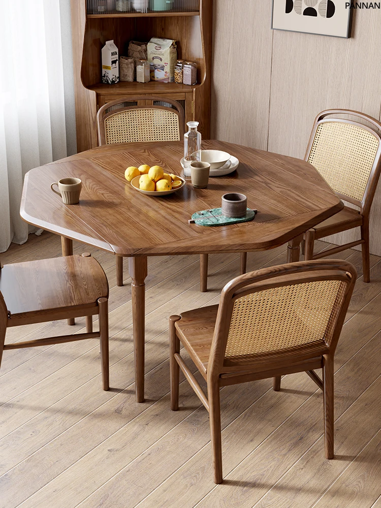 All solid wood dining table deformable folding ash wood octagonal square table round dining table and chair combination
All solid wood dining table deformable folding ash wood octagonal square table round dining table and chair combination