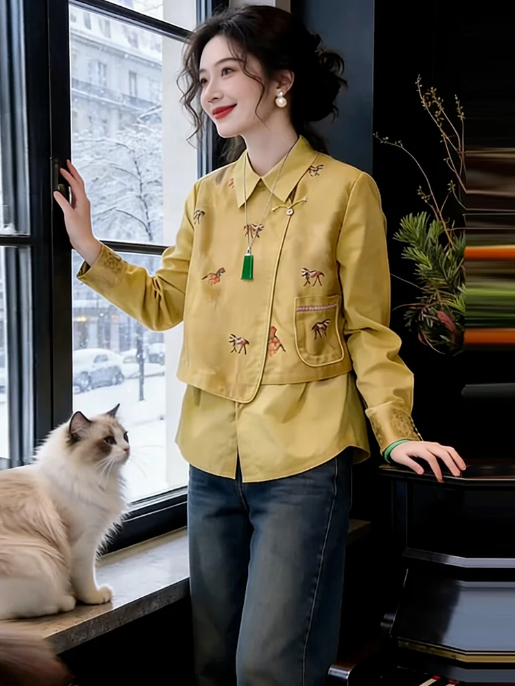 Ele Embroidered irt Women's Long Sve Turn-down Collar Slimming Top Commute Sle Korean Loose Fit Warmth
Ele Embroidered irt Women's Long Sve Turn-down Collar Slimming Top Commute Sle Korean Loose Fit Warmth