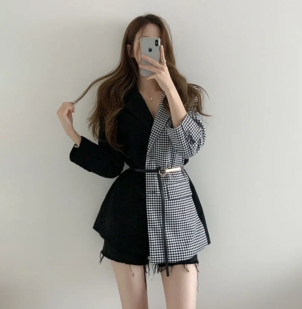 Vintage Houndstooth Plaid Tops Korean Chic Splicing Suit Jacket Belt Autumn Winter Women Casual Single-breasted Lapel Coat
Vintage Houndstooth Plaid Tops Korean Chic Splicing Suit Jacket Belt Autumn Winter Women Casual Single-breasted Lapel Coat