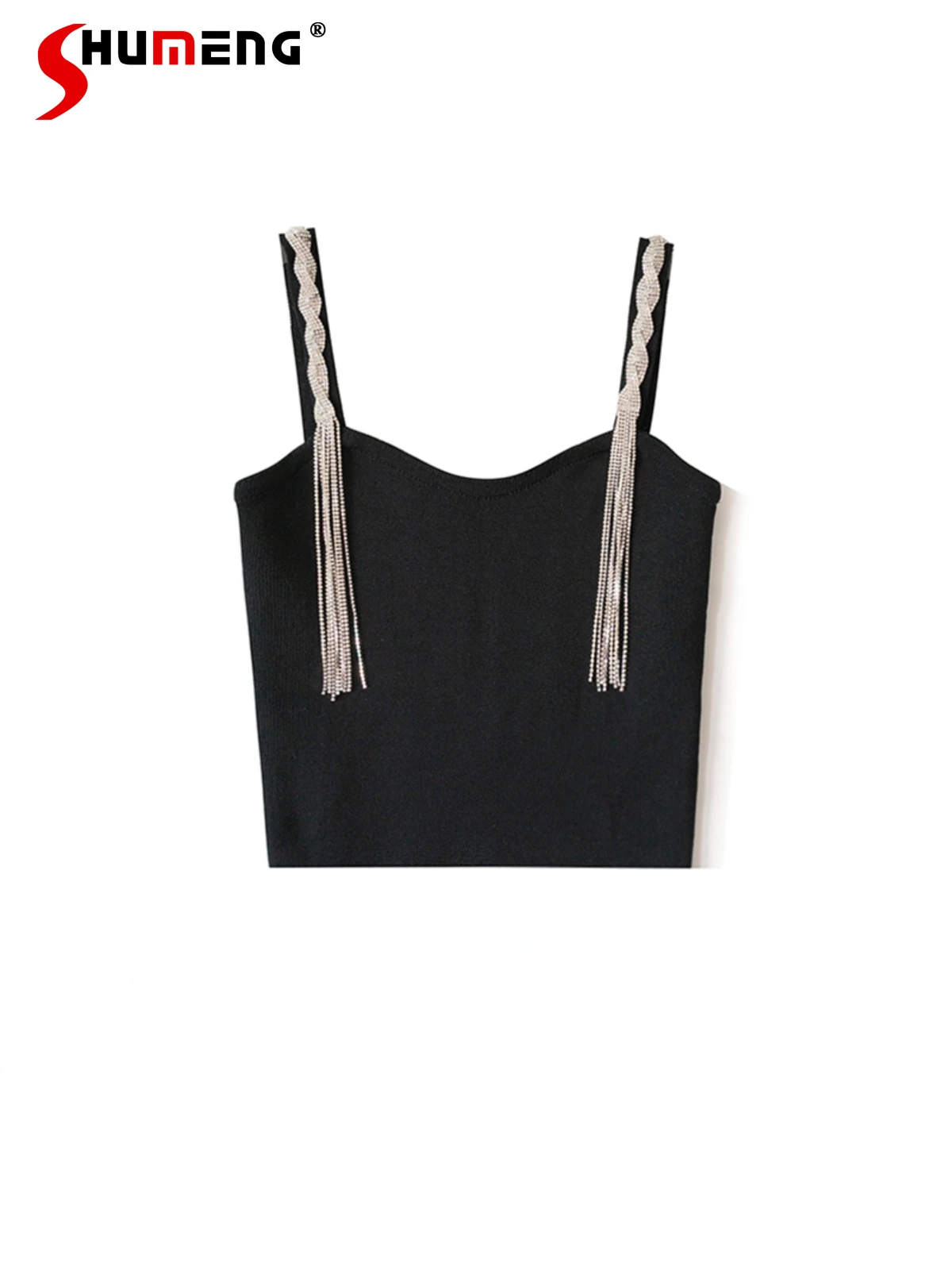 Women's Elegant Light Diamond Tassel Sleeveless Solid Color Knitted Sling Vest Outer Wear Inner Match Sexy Girl Rhinestone Tops
Women's Elegant Light Diamond Tassel Sleeveless Solid Color Knitted Sling Vest Outer Wear Inner Match Sexy Girl Rhinestone Tops