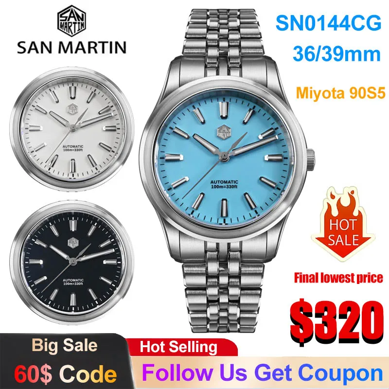 San Martin SN0144 Mechanical Watch 39mm Gada Classic Simple Enamel Dial Miyota 90S5 Automatic Sapphire 10Bar Dress Men Watch
San Martin SN0144 Mechanical Watch 39mm Gada Classic Simple Enamel Dial Miyota 90S5 Automatic Sapphire 10Bar Dress Men Watch
