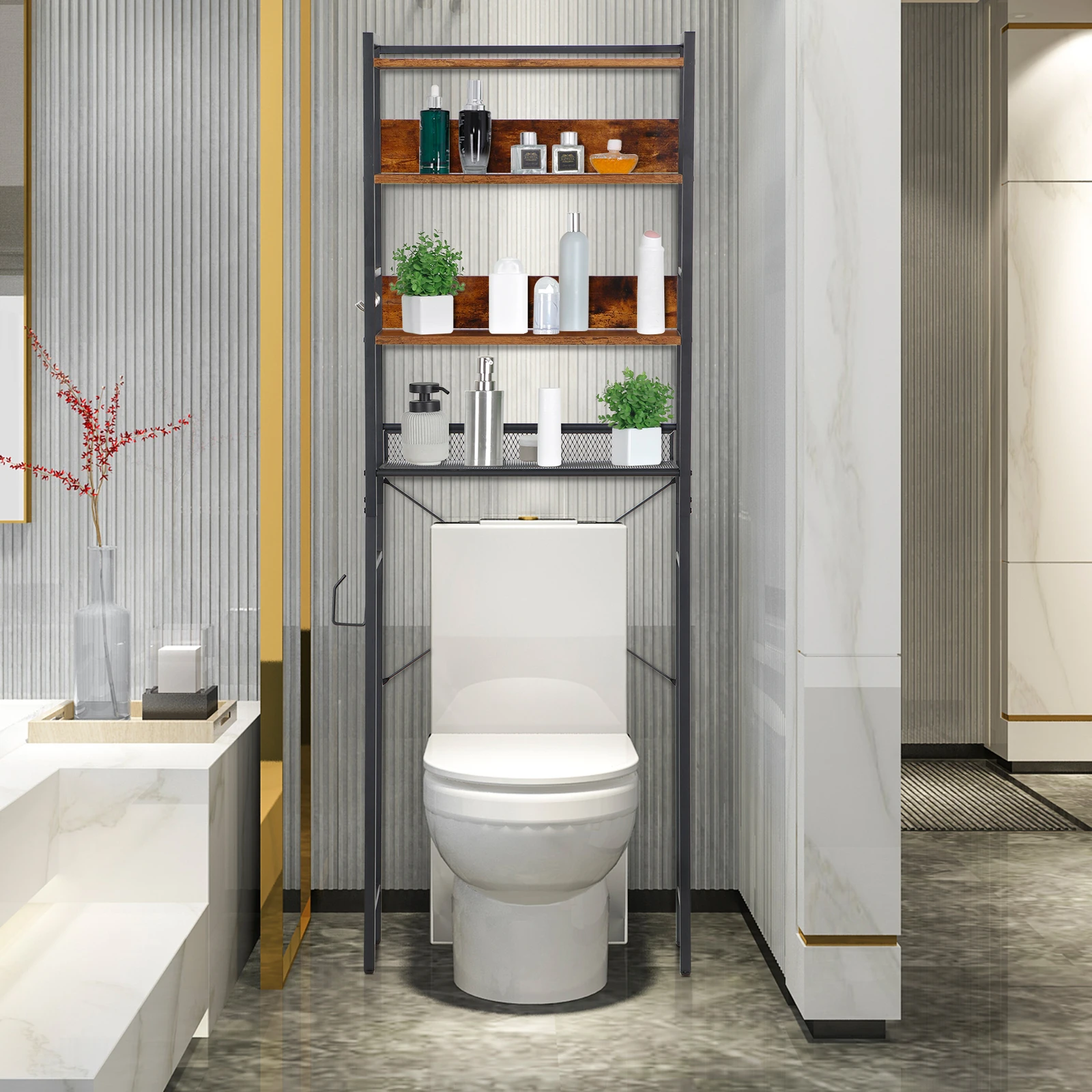 4 Tier Over Toilet Storage Rack Bathroom Organizer Space Saving Shelving Unit Brown Modern Bathroom Storage Solution Vertical
4 Tier Over Toilet Storage Rack Bathroom Organizer Space Saving Shelving Unit Brown Modern Bathroom Storage Solution Vertical