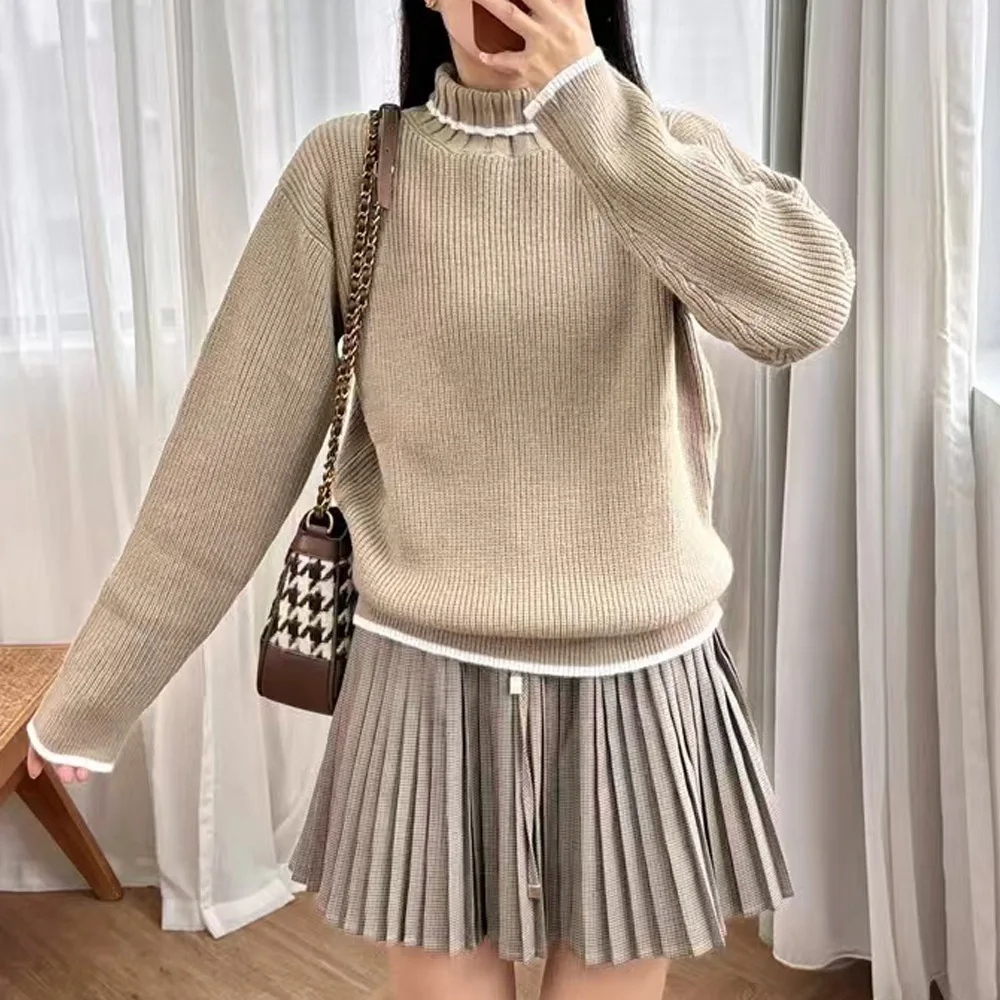 Knitwear top quality fall and winter new high neck white trim lazy loose hundred with camel sweater women
Knitwear top quality fall and winter new high neck white trim lazy loose hundred with camel sweater women