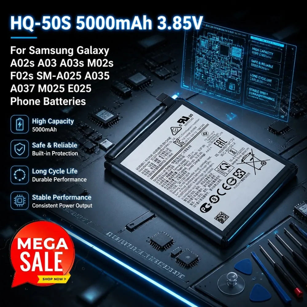 In Stock New HQ-50S 5000mAh 3.85V Battery For Samsung Galaxy A02s A03 A03s M02s F02s SM-A025 A035 A037 M025 E025 Phone Batteries
In Stock New HQ-50S 5000mAh 3.85V Battery For Samsung Galaxy A02s A03 A03s M02s F02s SM-A025 A035 A037 M025 E025 Phone Batteries
