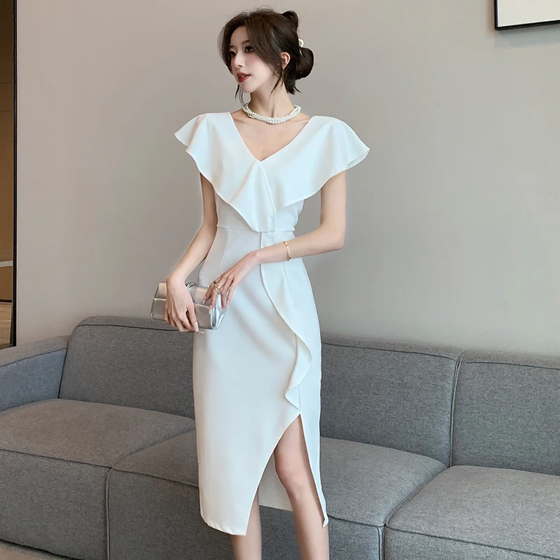 France New Women V Neck Split White Party Dress Fashion Summer Ruffles Sleeveless Ladies Office Bodycon Sheath Slim Club Vestido
France New Women V Neck Split White Party Dress Fashion Summer Ruffles Sleeveless Ladies Office Bodycon Sheath Slim Club Vestido
