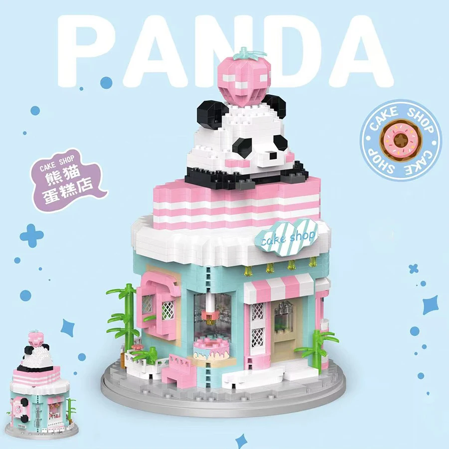 Panda Cake Shop building blocks. Pink strawberry building blocks. Cute cake shop building blocks. Desktop ornament 
Panda Cake Shop building blocks. Pink strawberry building blocks. Cute cake shop building blocks. Desktop ornament