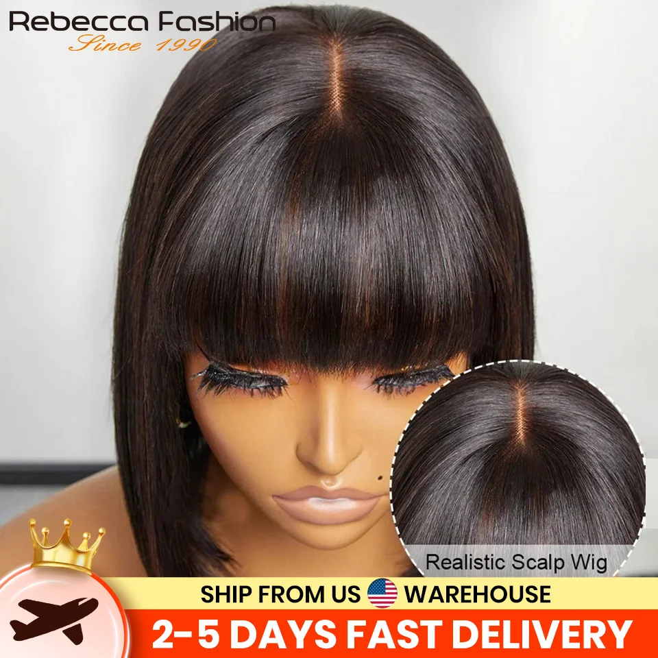 Ship From US Straight Bob Lace Wig Glueless Straight Human Hair Wigs With Bangs Fringe Middle Part Bob Lace Wigs Realistic Scalp
Ship From US Straight Bob Lace Wig Glueless Straight Human Hair Wigs With Bangs Fringe Middle Part Bob Lace Wigs Realistic Scalp