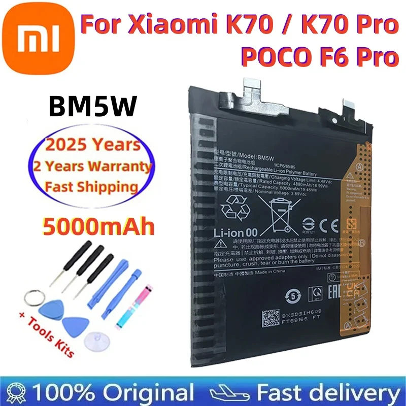 2025 Years 100% Original 5000mAh BM5W Original Battery For Xiaomi K70 / K70 Pro / POCO F6 Pro Mobile Phone Batteriea+ Free Tools
2025 Years 100% Original 5000mAh BM5W Original Battery For Xiaomi K70 / K70 Pro / POCO F6 Pro Mobile Phone Batteriea+ Free Tools