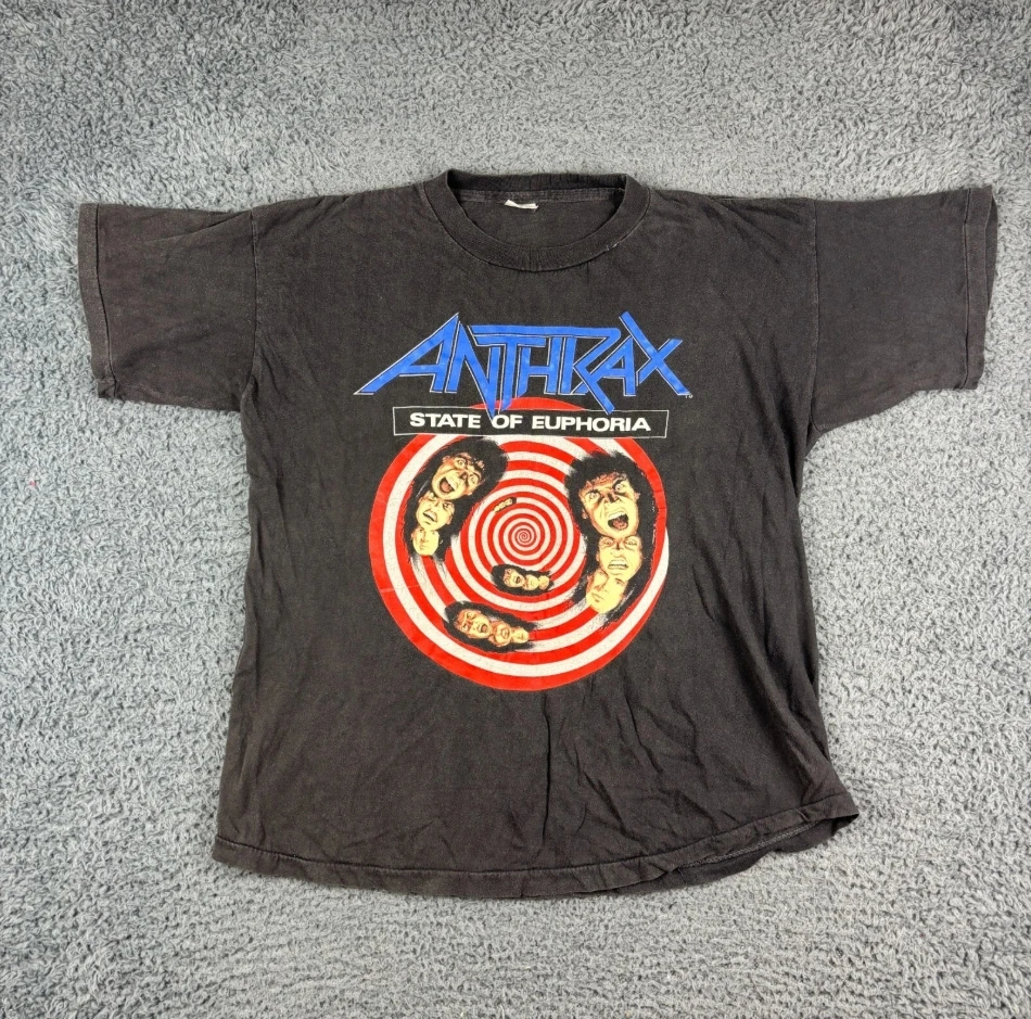 1980s Anthrax Shirt RARE Euro State Of Euphoria Tour Single Stitch Thrash Metal American Singer Tshirt Men Short-sleeved Women
1980s Anthrax Shirt RARE Euro State Of Euphoria Tour Single Stitch Thrash Metal American Singer Tshirt Men Short-sleeved Women