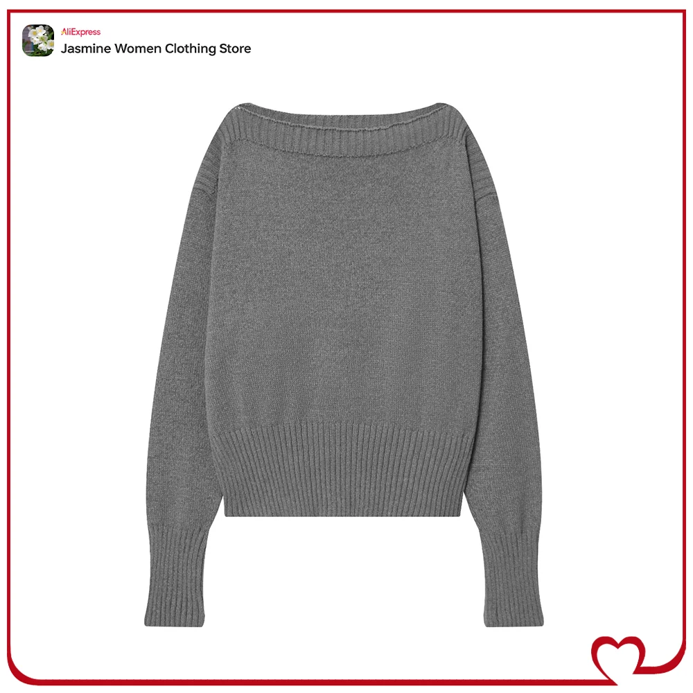 Women's Elegant Chic Boat Neck Knit Sweater Stylish Gray Long Sleeves Knitted Pullovers with Ribbed Trim Casual Autumn Knitwears
Women's Elegant Chic Boat Neck Knit Sweater Stylish Gray Long Sleeves Knitted Pullovers with Ribbed Trim Casual Autumn Knitwears