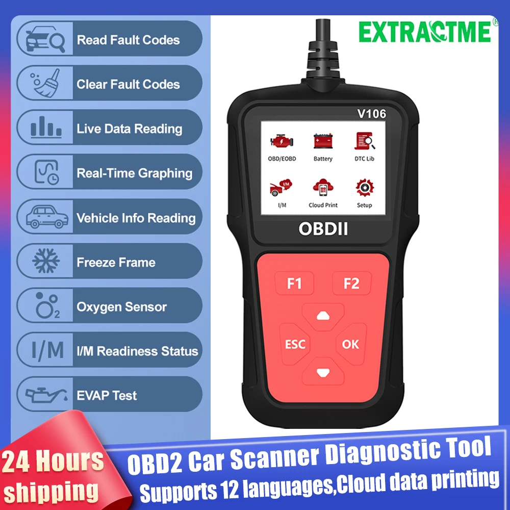 V106 Portable OBD2 Scanner Auto Code Reader 9 Diagnostic Modes 12 Languages Car Diagnostic Scan Tool Battery Monitor Cloud Print
V106 Portable OBD2 Scanner Auto Code Reader 9 Diagnostic Modes 12 Languages Car Diagnostic Scan Tool Battery Monitor Cloud Print