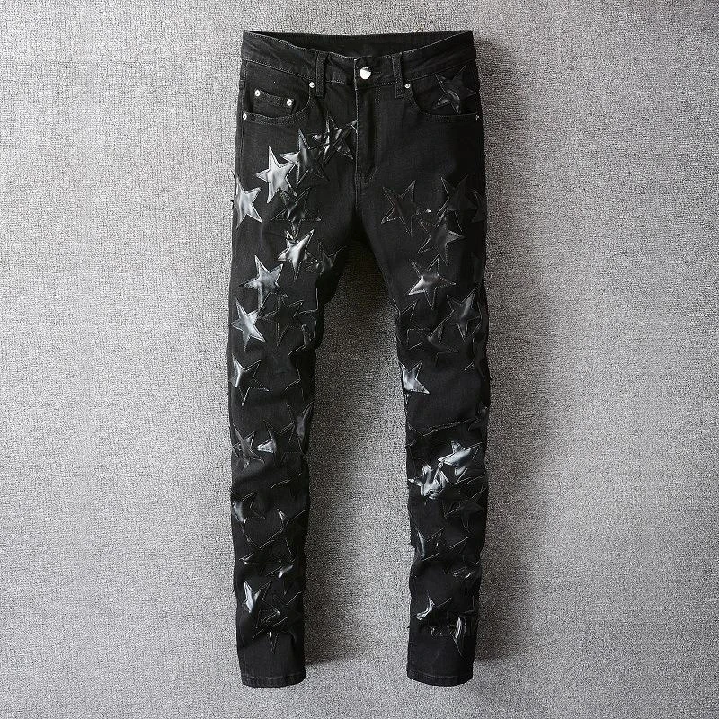 2021 European Black Leather Star Patchwork Jeans Hole Repair High Street Jean Homme Ripped Jean Men Motorcycle Pant Jeans Male
2021 European Black Leather Star Patchwork Jeans Hole Repair High Street Jean Homme Ripped Jean Men Motorcycle Pant Jeans Male