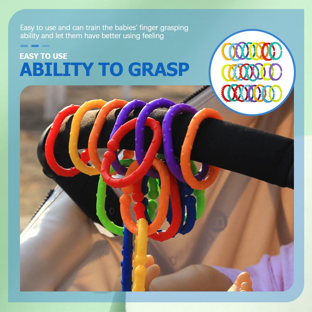 24pcs Baby Teether Toys with Smooth Surface for Crib Stroller Hanging Plastic Link Rings Grasping Training Gifts
24pcs Baby Teether Toys with Smooth Surface for Crib Stroller Hanging Plastic Link Rings Grasping Training Gifts
