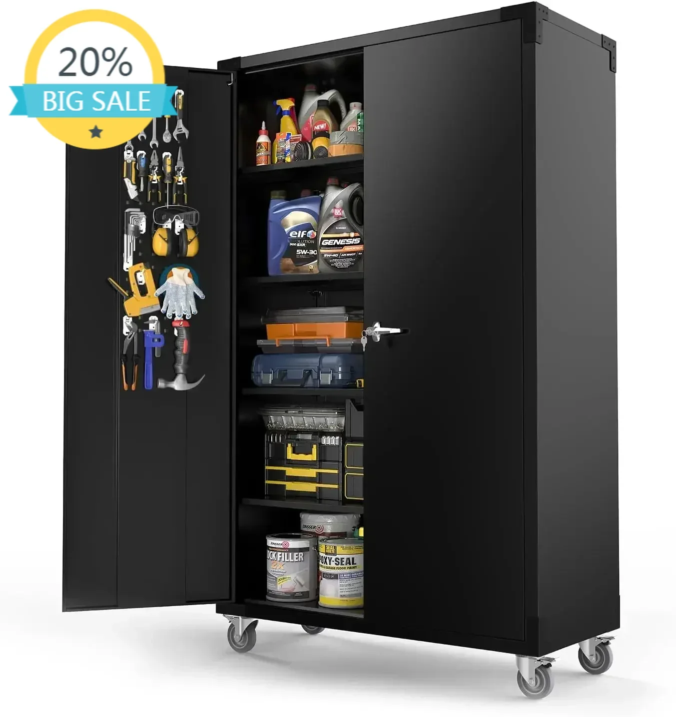 Upgraded Wide & Storage Cabinet, Metal Storage Cabinet with Pegboards, Wheels, Locking Doors and Adjustable Shelves (Black,)
Upgraded Wide & Storage Cabinet, Metal Storage Cabinet with Pegboards, Wheels, Locking Doors and Adjustable Shelves (Black,)