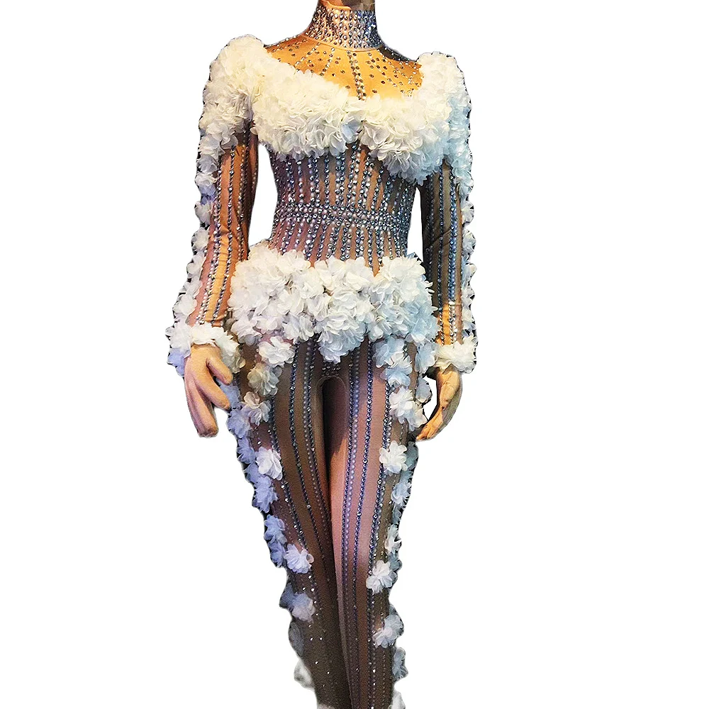 Nude Shining Rhinestones White Floral Sexy Women Jumpsuits Fashion Show Stage Model Costumes Drag Queen Prom Outfits
Nude Shining Rhinestones White Floral Sexy Women Jumpsuits Fashion Show Stage Model Costumes Drag Queen Prom Outfits