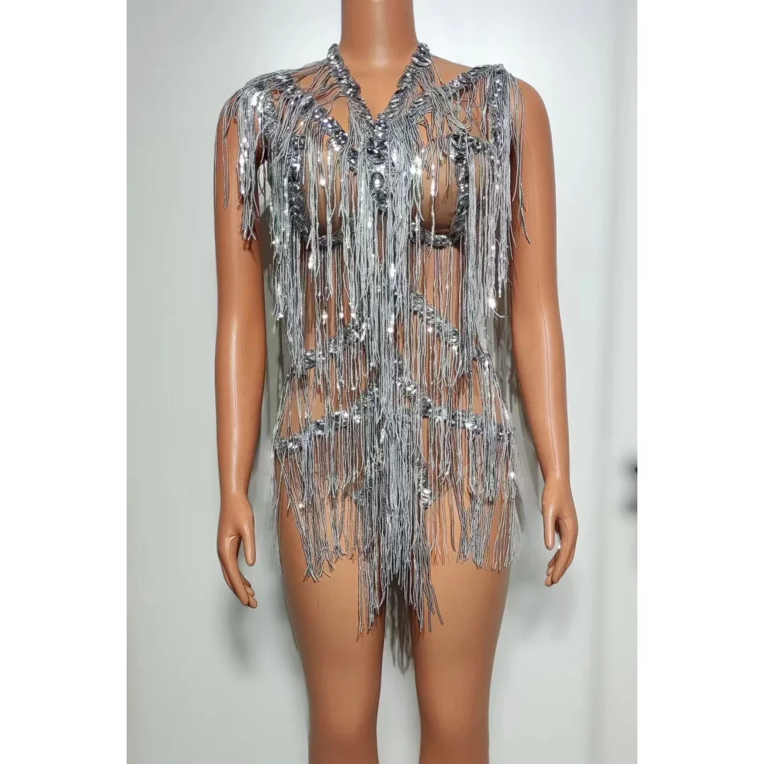 Women Stage Performance Stretch Tight Bodysuit Sexy Diamond Tassel Sparkling Stage Clothing Nightclub Bar Party Clothing
Women Stage Performance Stretch Tight Bodysuit Sexy Diamond Tassel Sparkling Stage Clothing Nightclub Bar Party Clothing