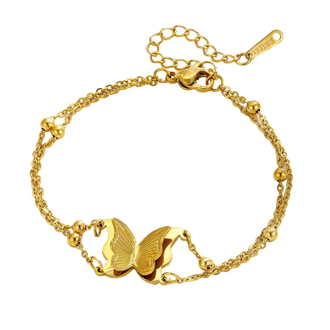 Punk Fashion Butterfly Charm Bracelet Female Gold Color Stainless Steel Double Layer Bead Chain Link Bracelets for Women Jewelry
Punk Fashion Butterfly Charm Bracelet Female Gold Color Stainless Steel Double Layer Bead Chain Link Bracelets for Women Jewelry