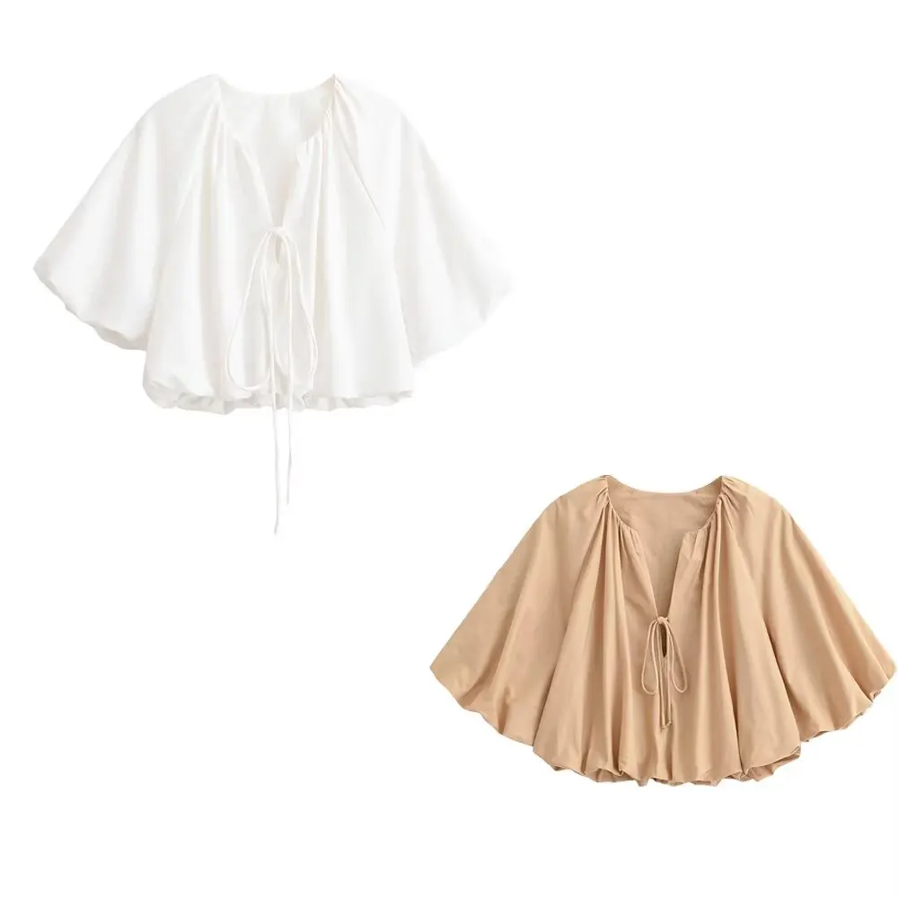 WOMAN 2026 Summer New Casual Fashion V-neck Lace-Up Cropped Blouse Vintage Short Sleeve All-match Female Blouses Mujer Chic Tops
WOMAN 2026 Summer New Casual Fashion V-neck Lace-Up Cropped Blouse Vintage Short Sleeve All-match Female Blouses Mujer Chic Tops
