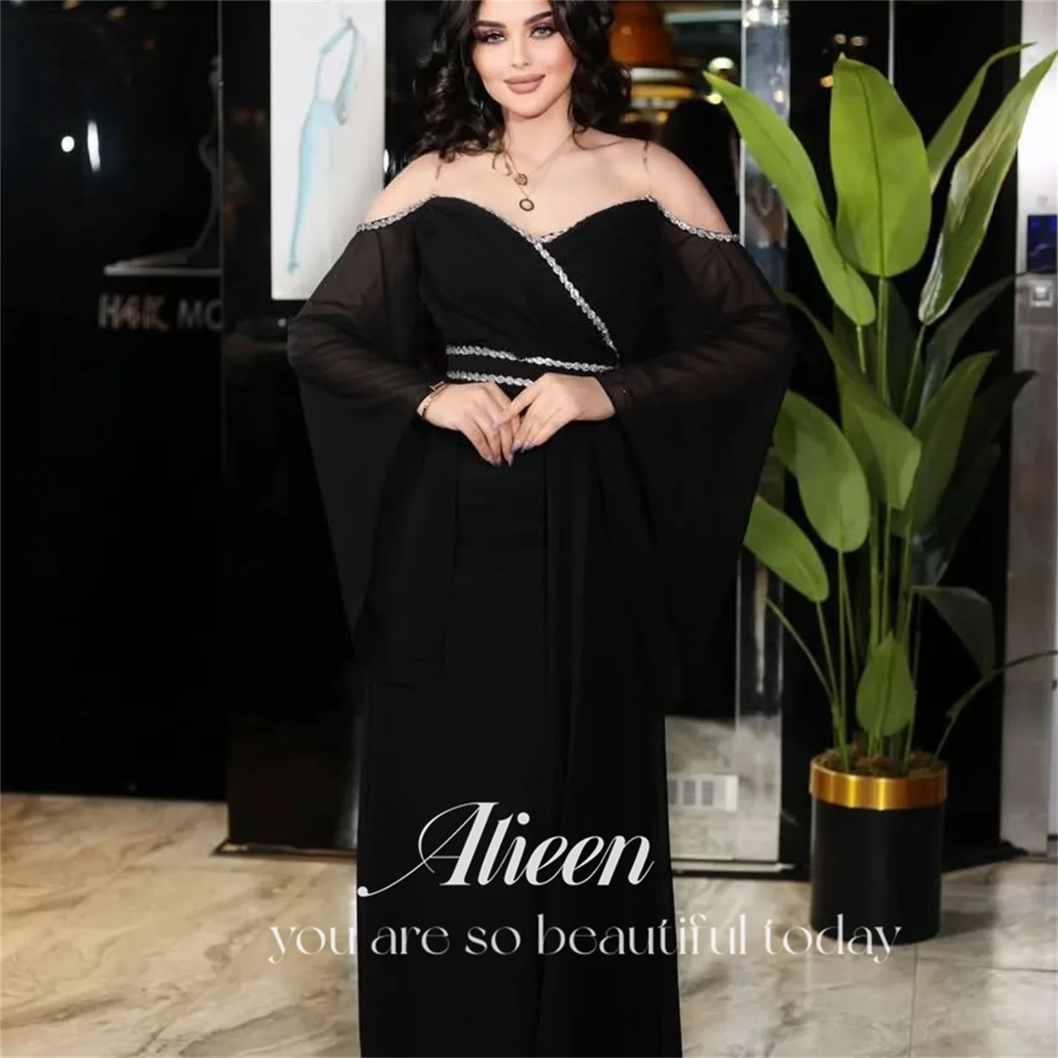 Aileen Flared Sleeves Elegant Luxury Evening Dresses 2025 Women Evening Dress Woman Customized Off-shoulder Black Mermaid Party
Aileen Flared Sleeves Elegant Luxury Evening Dresses 2025 Women Evening Dress Woman Customized Off-shoulder Black Mermaid Party