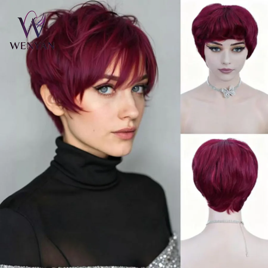 8inch 99J Burgundy Pixie Cut Real Hair Wig with Bangs, Short Layered Wine Red Natural Hair synthetic Wig
8inch 99J Burgundy Pixie Cut Real Hair Wig with Bangs, Short Layered Wine Red Natural Hair synthetic Wig