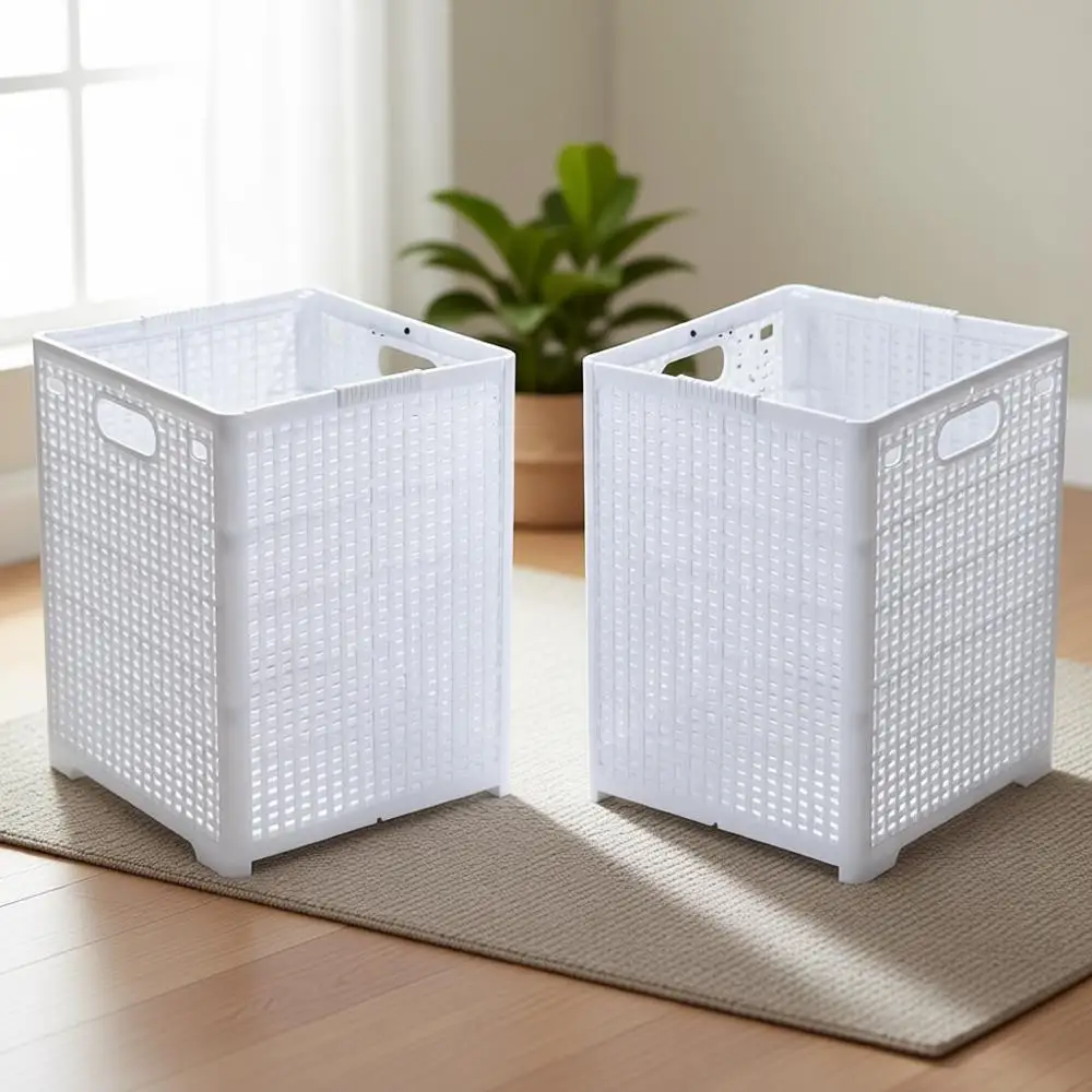 Set of 2 White 42L Collapsible Plastic Laundry Baskets with Oldable Design
Set of 2 White 42L Collapsible Plastic Laundry Baskets with Oldable Design