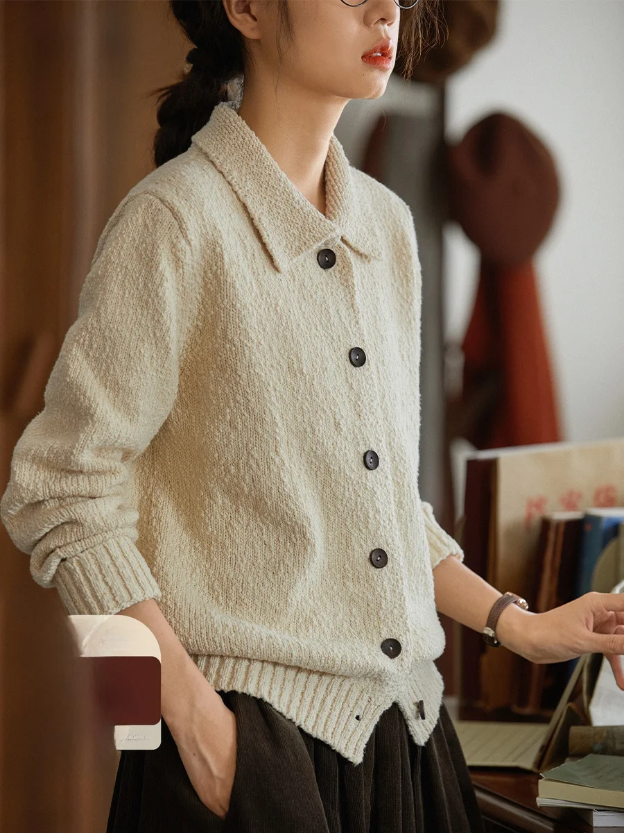 Laid-ba Sle Pure Cotton Long Sve Sweater Coat Women's Outerwear Texture Bean Tead Collar Flip Cotton Linen Top
Laid-ba Sle Pure Cotton Long Sve Sweater Coat Women's Outerwear Texture Bean Tead Collar Flip Cotton Linen Top