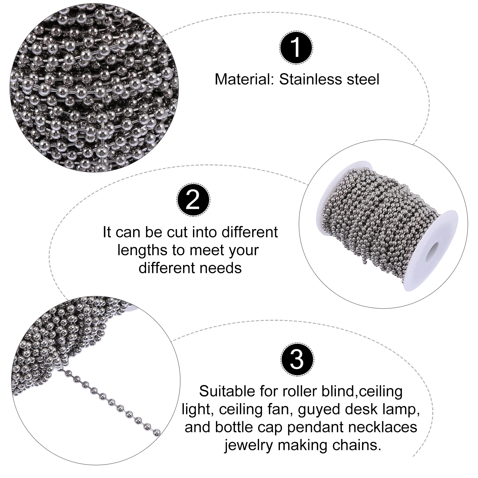 Stainless Steel Bead Chain 30M 4 5mm Diameter for Necklace Jewelry Making Beaded Pull Chain Roller Blind
Stainless Steel Bead Chain 30M 4 5mm Diameter for Necklace Jewelry Making Beaded Pull Chain Roller Blind