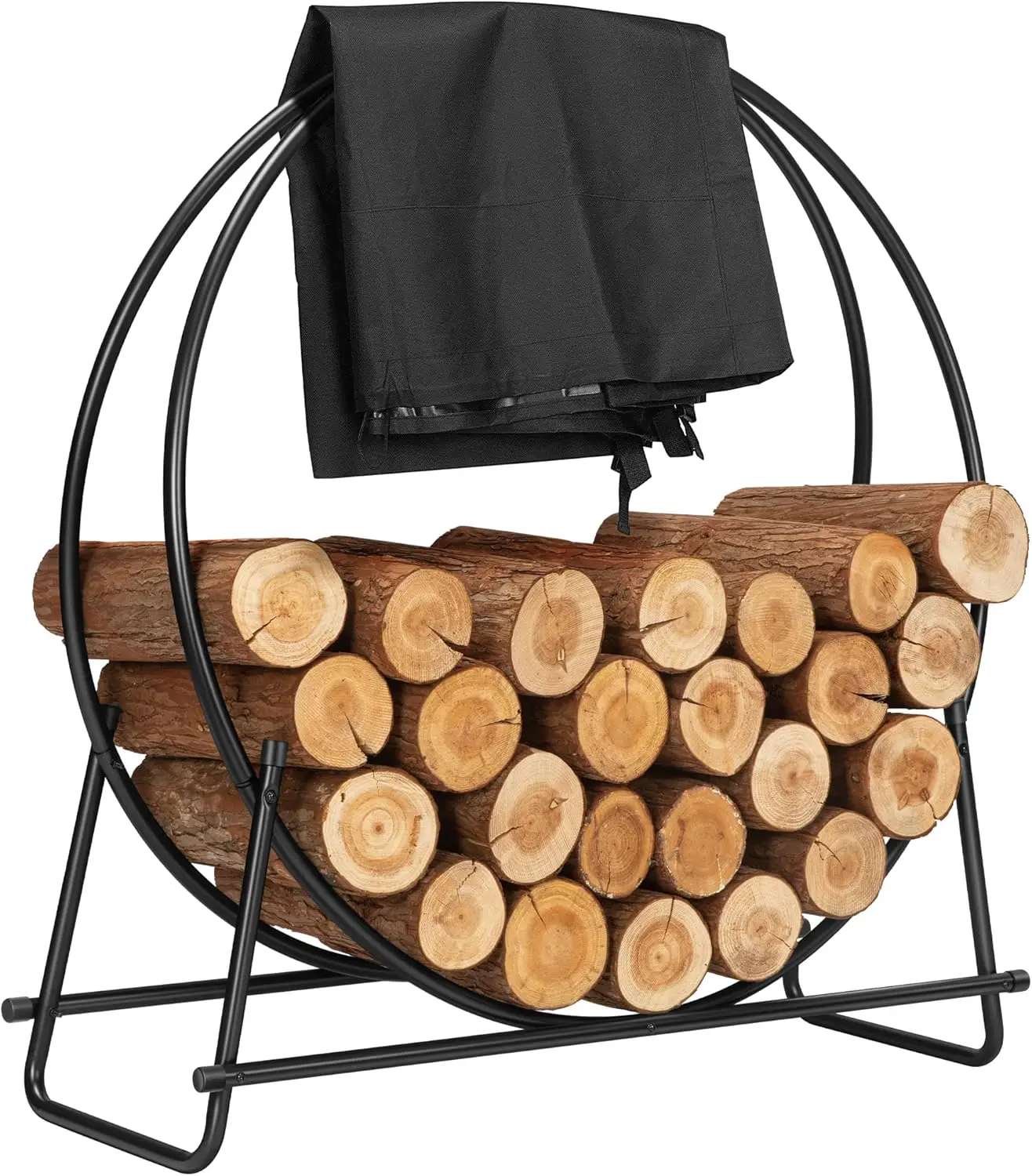 41 Inch Firewood Log Rack Hoop with Cover, Heavy Duty Steel Round Log Holder for Indoor Outdoor Patio Deck
41 Inch Firewood Log Rack Hoop with Cover, Heavy Duty Steel Round Log Holder for Indoor Outdoor Patio Deck
