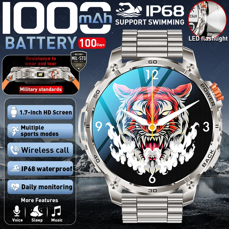 2026 New Military 1000mAh Battery Outdoor Sport Smart Watch IP68 Waterproof LED Flashlight Bluetooth Call Fitness Smartwatch Men
2026 New Military 1000mAh Battery Outdoor Sport Smart Watch IP68 Waterproof LED Flashlight Bluetooth Call Fitness Smartwatch Men