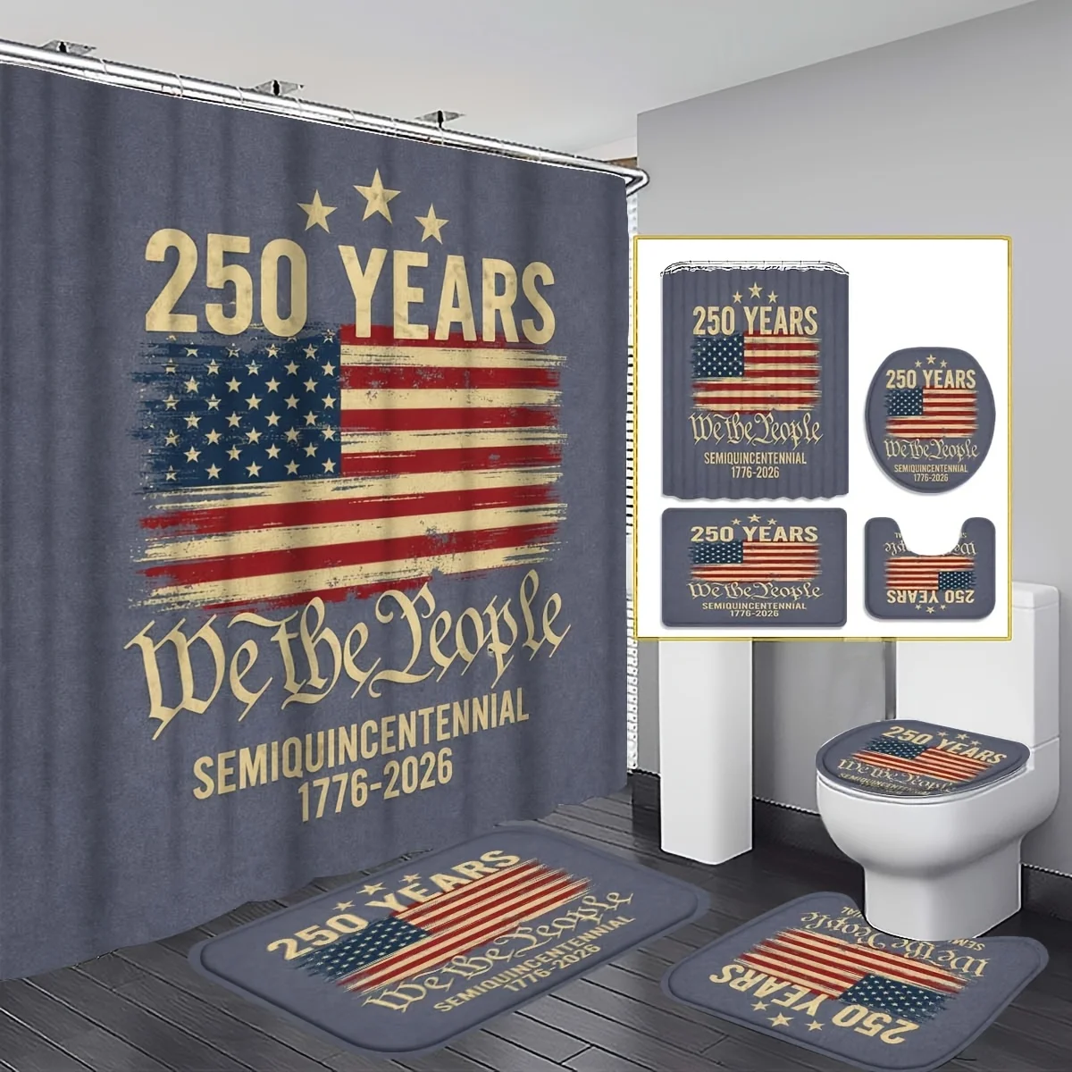 4 Pcs Shower Curtain Set 1776 Patriotic American Flag Distressed Art Design Polyester Waterproof Machine Washable Non Slip Floor Carpet Rug U Shaped Toilet Mat Multi Sizes Bathroom Accessories Luxury Decoration Home Daily Independence Day 250th Festival
4 Pcs Shower Curtain Set 1776 Patriotic American Flag Distressed Art Design Polyester Waterproof Machine Washable Non Slip Floor Carpet Rug U Shaped Toilet Mat Multi Sizes Bathroom Accessories Luxury Decoration Home Daily Independence Day 250th Festival