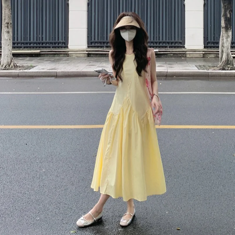 Summer Yellow Sleeveless Vest Dress Women's Gentle Style Beach Holiday Long Skirt French Style Loose Waist Polyester Fiber
Summer Yellow Sleeveless Vest Dress Women's Gentle Style Beach Holiday Long Skirt French Style Loose Waist Polyester Fiber