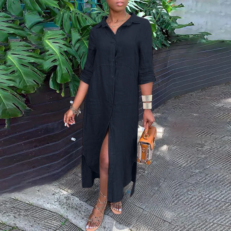 Women's Long Shirt Dress Summer New Retro Cotton Linen Shirt Dress Solid Color Lapel Button Long Dress
Women's Long Shirt Dress Summer New Retro Cotton Linen Shirt Dress Solid Color Lapel Button Long Dress
