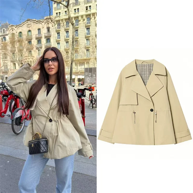 ZHIO Women's Coat 2026 summer New Style Khaki Long Sleeve Drawstring British Style Short Trench Coat Fashionable and Stylish
ZHIO Women's Coat 2026 summer New Style Khaki Long Sleeve Drawstring British Style Short Trench Coat Fashionable and Stylish