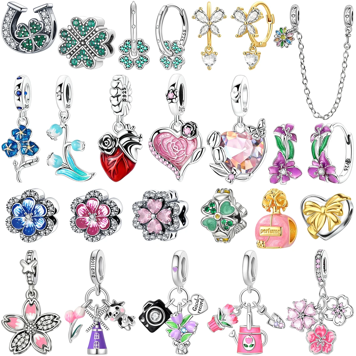 Romantic 925 Sterling Silver Cherry Blossoms Charms Bell Orchid Four Leaf Clover Beads for Women Bracelets Necklace Jewelry Gift
Romantic 925 Sterling Silver Cherry Blossoms Charms Bell Orchid Four Leaf Clover Beads for Women Bracelets Necklace Jewelry Gift