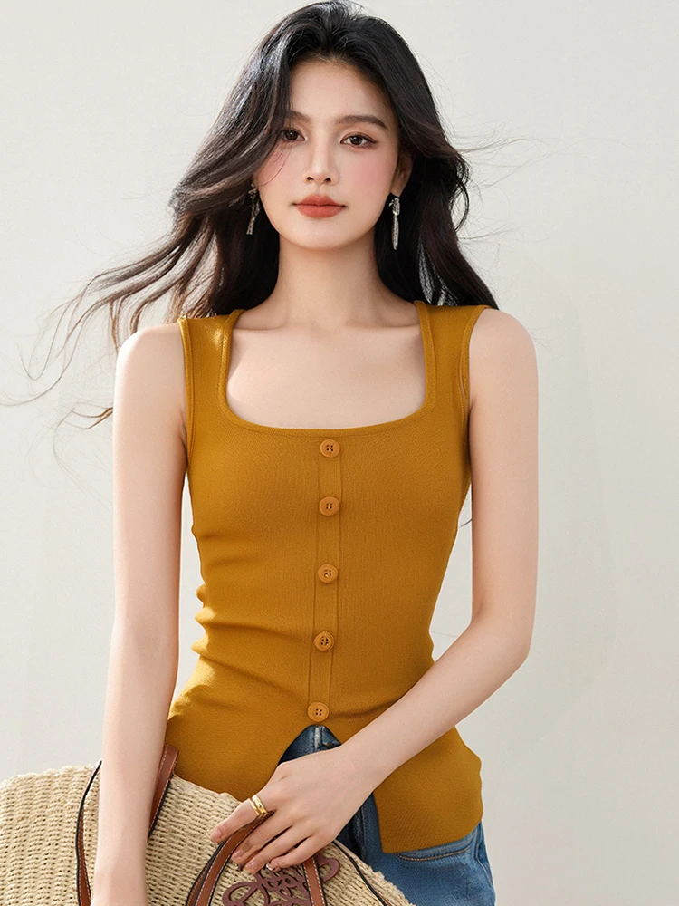 Women's Fashion Niche Design Knit Vest Square Collar Tops Summer New Female Slim Sleeveless Solid Color Knitted Tank Top
Women's Fashion Niche Design Knit Vest Square Collar Tops Summer New Female Slim Sleeveless Solid Color Knitted Tank Top