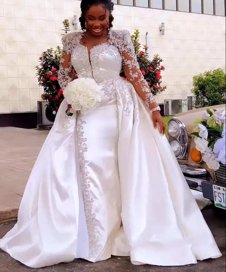 2024 Arabic Aso Ebi Mermaid Wedding Dresses with Detachable Train African Lace Beaded Pearls Vintage long sleeve Bridal Gowns
2024 Arabic Aso Ebi Mermaid Wedding Dresses with Detachable Train African Lace Beaded Pearls Vintage long sleeve Bridal Gowns