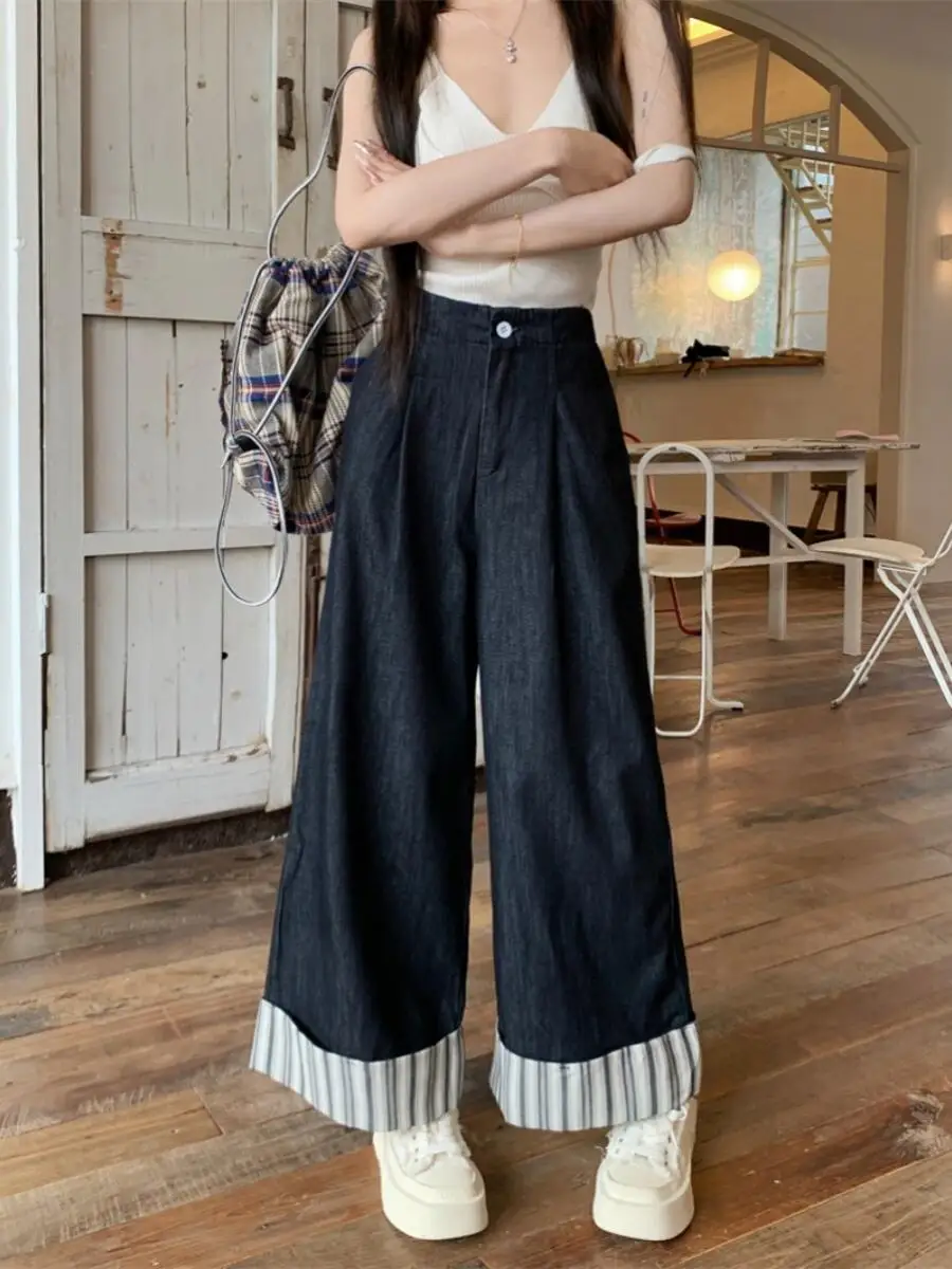 Korean Solid Color Women Wide Leg Pants Striped Patchwork High Waist Loose Long Pant Summer Casual Lady Straight Trousers
Korean Solid Color Women Wide Leg Pants Striped Patchwork High Waist Loose Long Pant Summer Casual Lady Straight Trousers