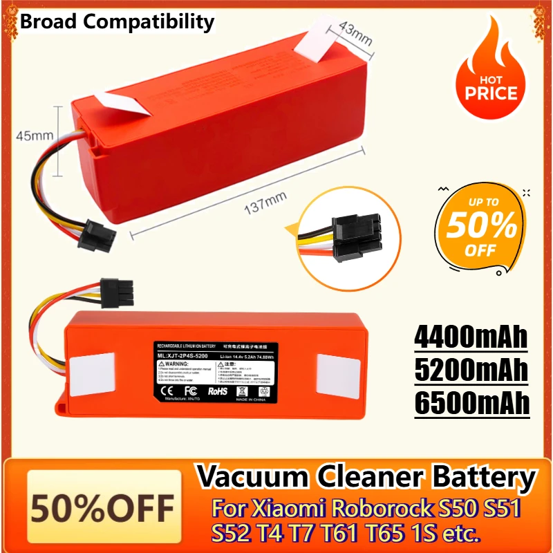 Robot Battery 14.4V for Xiaomi 1S Roborock S5 S6 S7 Max S50 S51 S52 S60 S65 S70 S75 T60 T61 T65 T4 T6 T7 E25 Q7 Vacuum Cleaner
Robot Battery 14.4V for Xiaomi 1S Roborock S5 S6 S7 Max S50 S51 S52 S60 S65 S70 S75 T60 T61 T65 T4 T6 T7 E25 Q7 Vacuum Cleaner