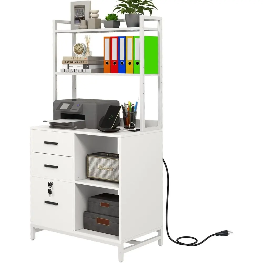 White Charging Station Cabinet, Home Office Desk with Large Printer Stand, Open Storage Shelves, Lockable Filing Cabinet for Let
White Charging Station Cabinet, Home Office Desk with Large Printer Stand, Open Storage Shelves, Lockable Filing Cabinet for Let