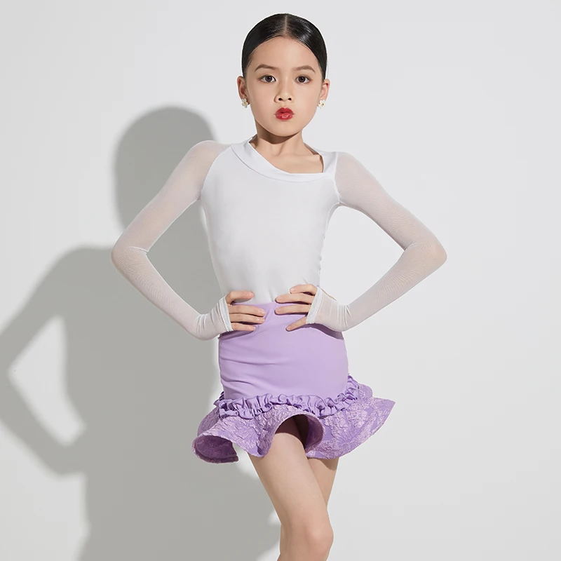 Latin ChaCha Dance Dress Girls White Tops Purple Skirt Rumba ChaCha Dance Performance Clothing Children Practice Wear DL11174
Latin ChaCha Dance Dress Girls White Tops Purple Skirt Rumba ChaCha Dance Performance Clothing Children Practice Wear DL11174