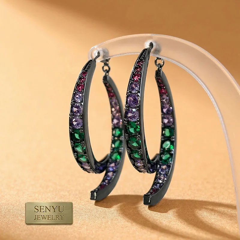 SENYU Luxury Rainbow Gradient Hoop Earrings for Women 39mm Large C-Shape Colorful Zircon Lightweight Jewelry for Party Gift
SENYU Luxury Rainbow Gradient Hoop Earrings for Women 39mm Large C-Shape Colorful Zircon Lightweight Jewelry for Party Gift