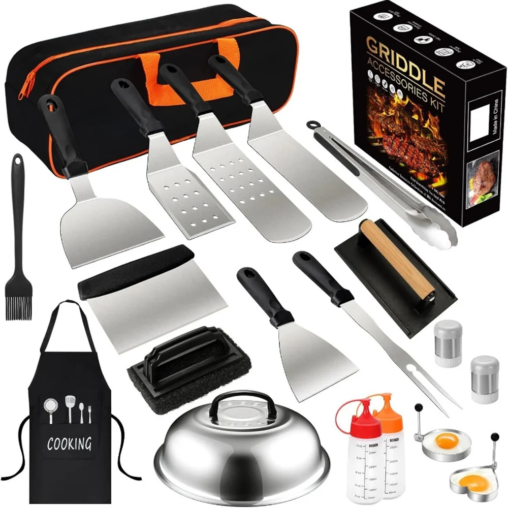 20PCS Stainless Steel BBQ Grill Tool Set with Griddle Accessories - Outdoor and Indoor Barbecue Kit with Long Spatulas, Chopper
20PCS Stainless Steel BBQ Grill Tool Set with Griddle Accessories - Outdoor and Indoor Barbecue Kit with Long Spatulas, Chopper
